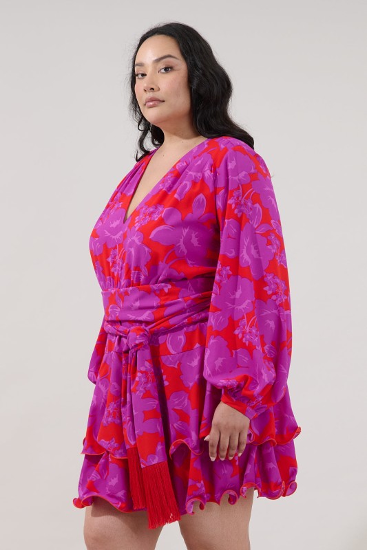 Plus Size Sugar Lips Red and Pink Floral Mini