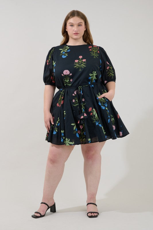 Plus Size Denory Floral Curve Mini Dress