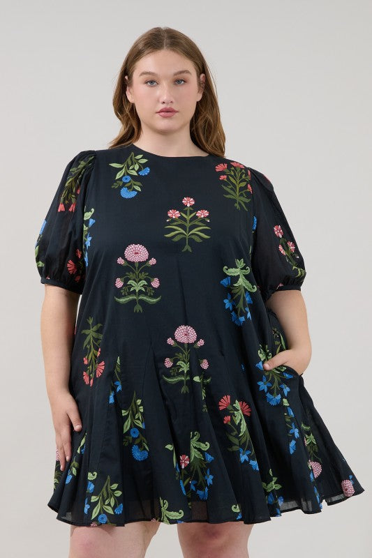 Plus Size Denory Floral Curve Mini Dress