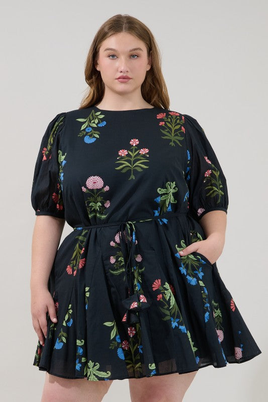 Plus Size Denory Floral Curve Mini Dress
