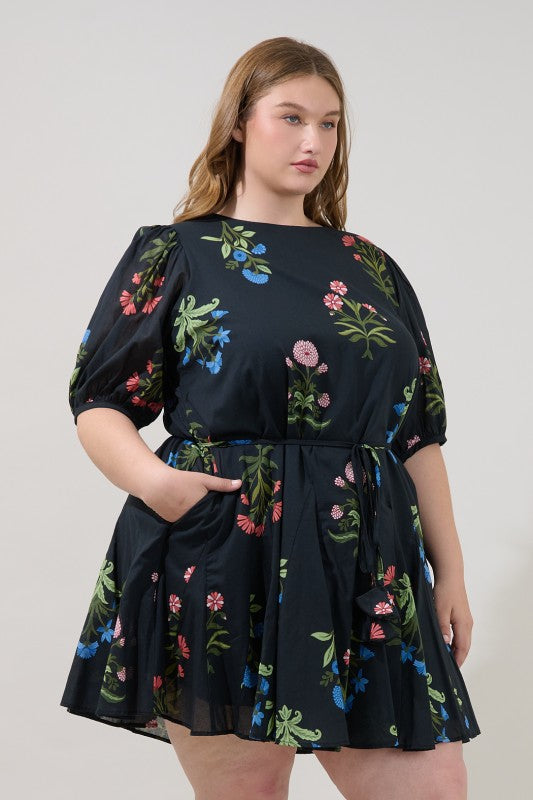 Plus Size Denory Floral Curve Mini Dress