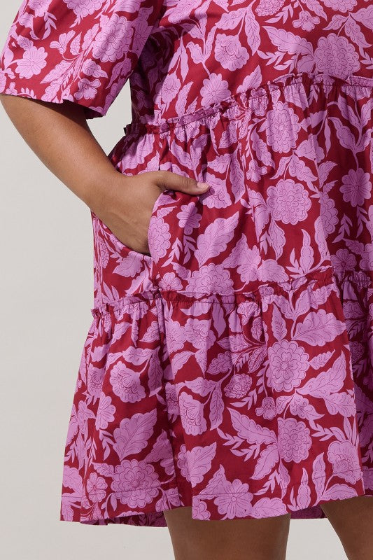 Plus Size Split Neck Mini Dress with Pockets