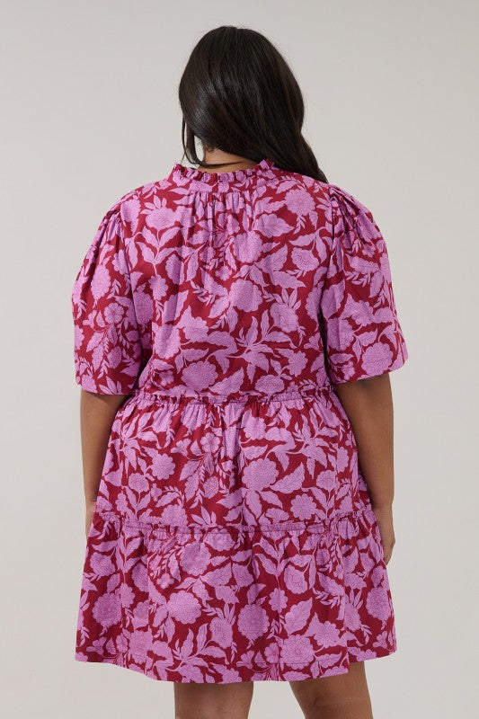 Plus Size Split Neck Mini Dress with Pockets