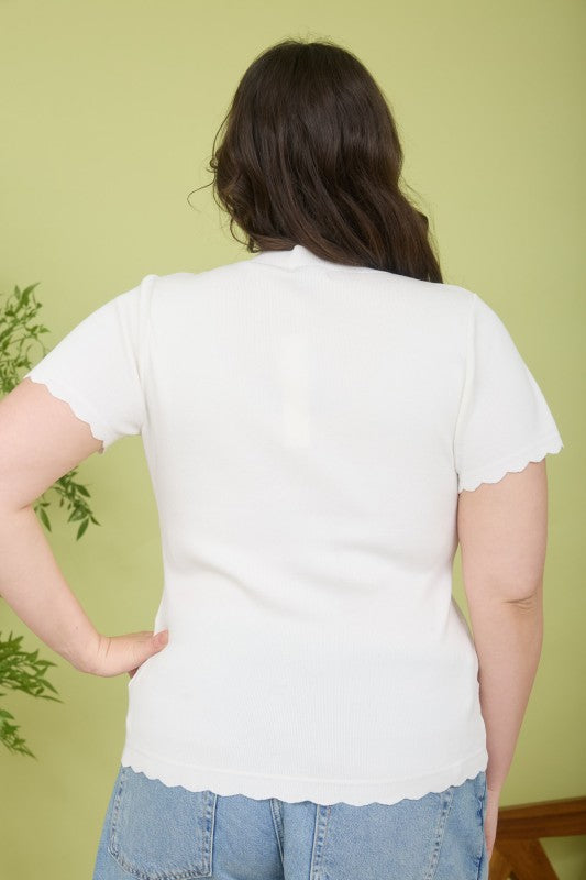 Plus Size Squiggle Short Sleeve Cardigan Sweater Top
