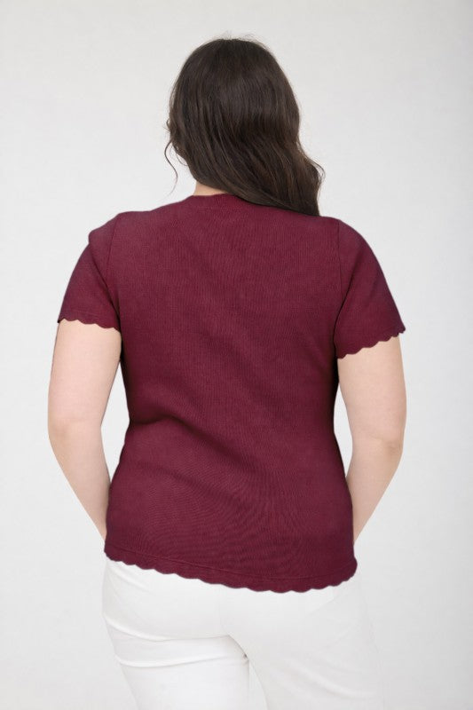 Plus Size Squiggle Short Sleeve Cardigan Sweater Top