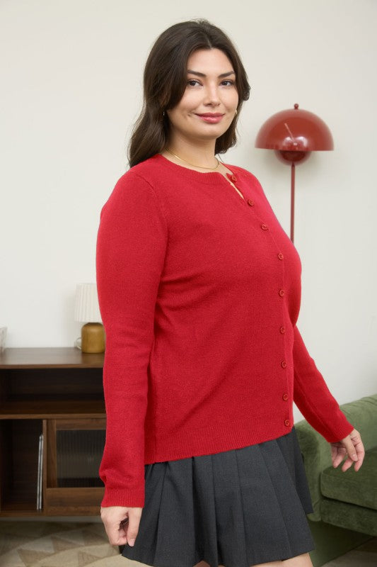 Plus Size Round Neck Cardigan