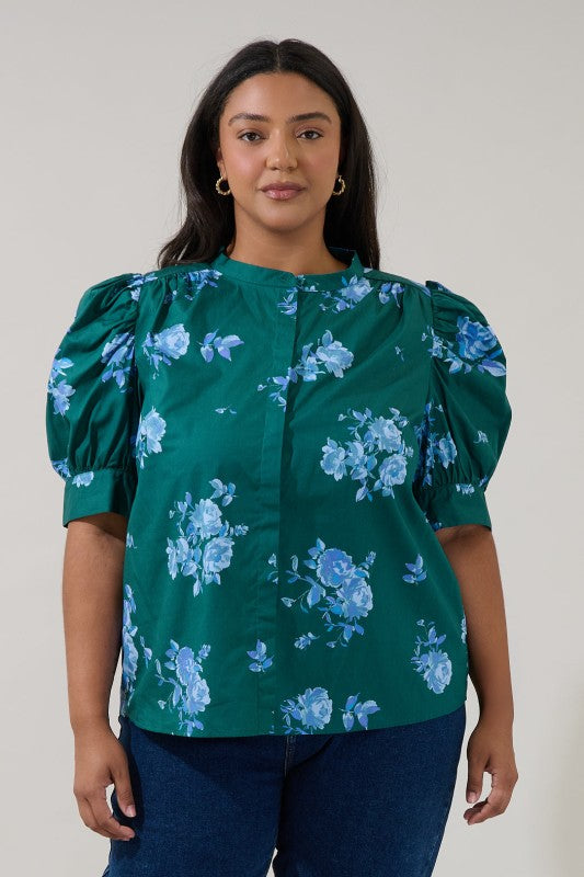 Plus Size Drape Sleeve Floral Top