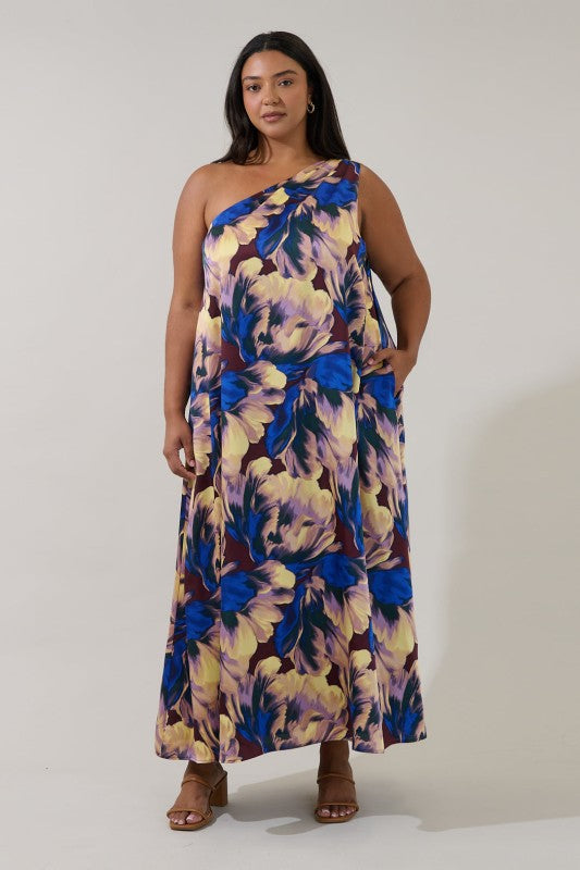 Sugarlips Womens and Plus Size One Shoulder Maxi Dress