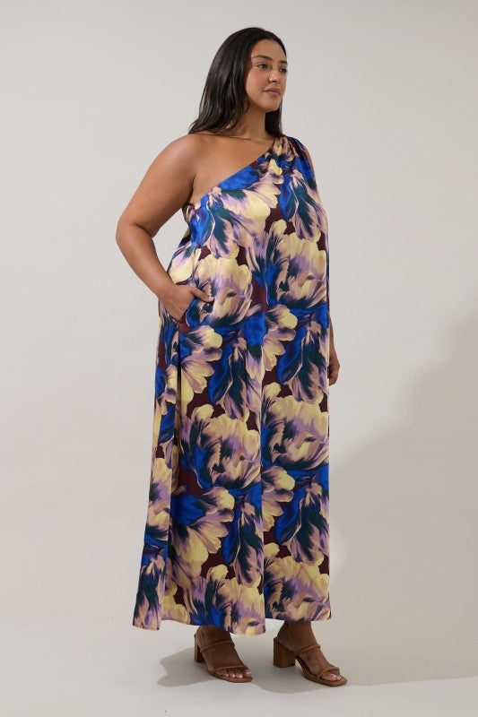 Sugarlips Womens and Plus Size One Shoulder Maxi Dress