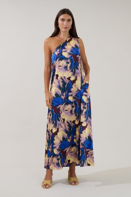 Sugarlips Womens and Plus Size One Shoulder Maxi Dress