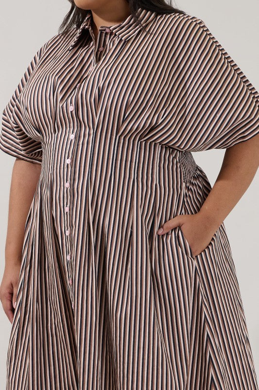 Plus Size Sugar Lips Tiramisu Pleated Shirt Dress