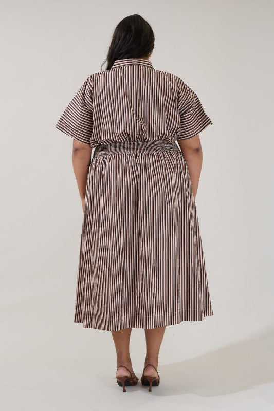 Plus Size Sugar Lips Tiramisu Pleated Shirt Dress