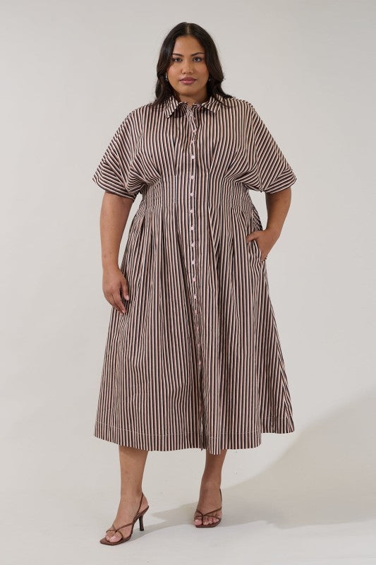 Plus Size Sugar Lips Tiramisu Pleated Shirt Dress