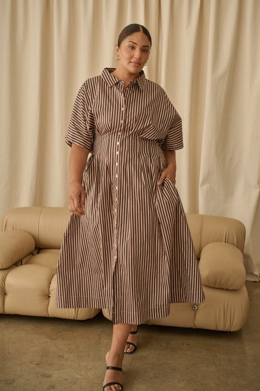 Plus Size Sugar Lips Tiramisu Pleated Shirt Dress