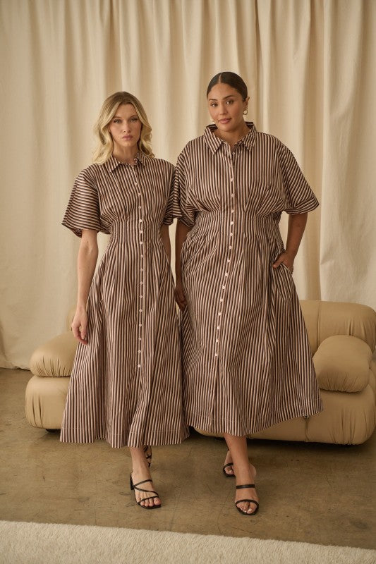 Plus Size Sugar Lips Tiramisu Pleated Shirt Dress
