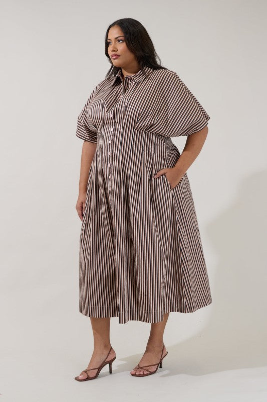 Plus Size Sugar Lips Tiramisu Pleated Shirt Dress