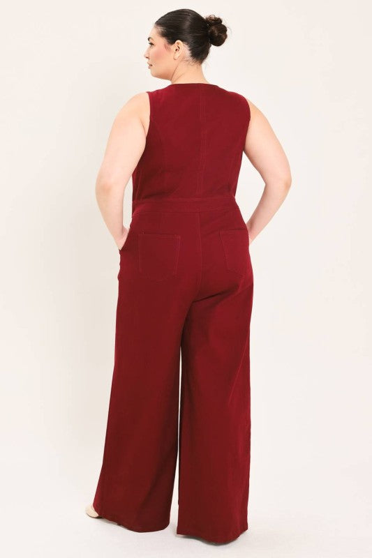 Plus Size Burgundy Jump Suit
