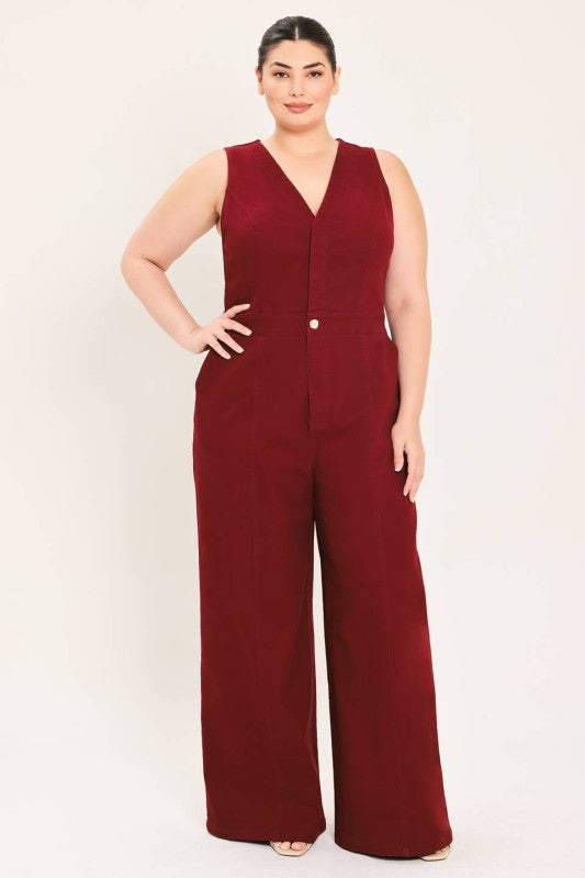 Plus Size Burgundy Jump Suit