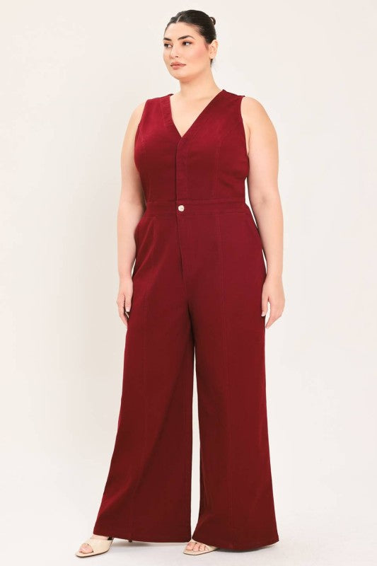 Plus Size Burgundy Jump Suit
