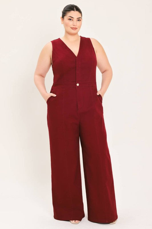 Plus Size Burgundy Jump Suit