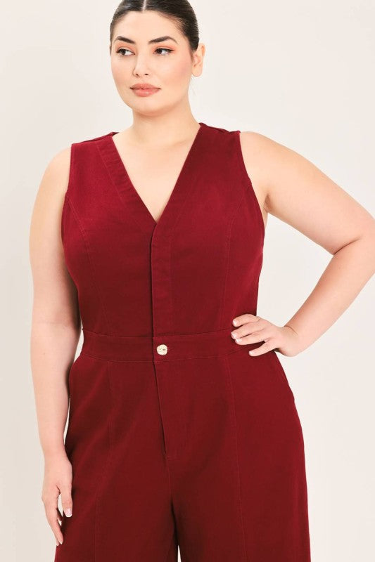 Plus Size Burgundy Jump Suit