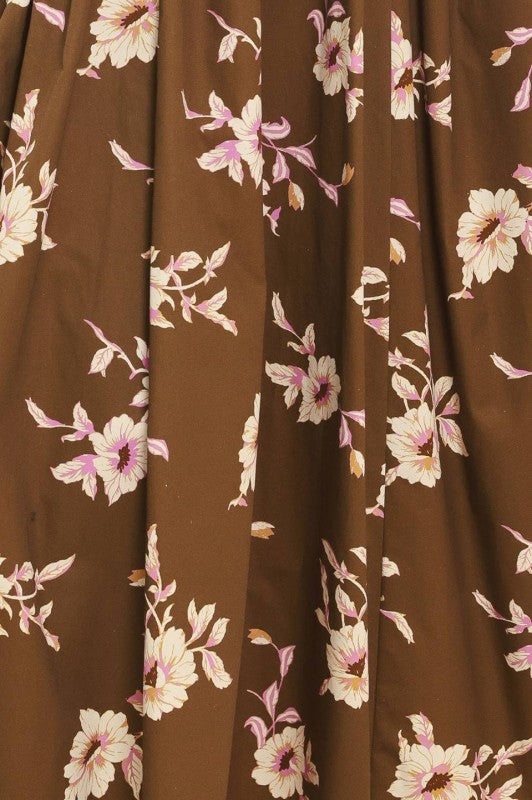 Plus Size Floral Brown Midi Dress