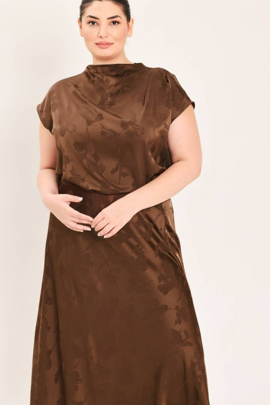 Plus Size Woven Jacquard Boat Neck Top