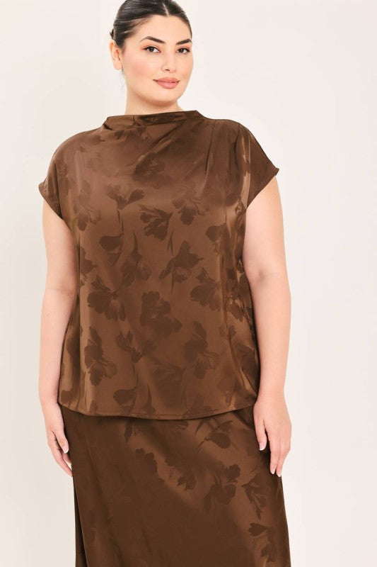 Plus Size Woven Jacquard Boat Neck Top