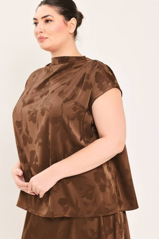 Plus Size Woven Jacquard Boat Neck Top