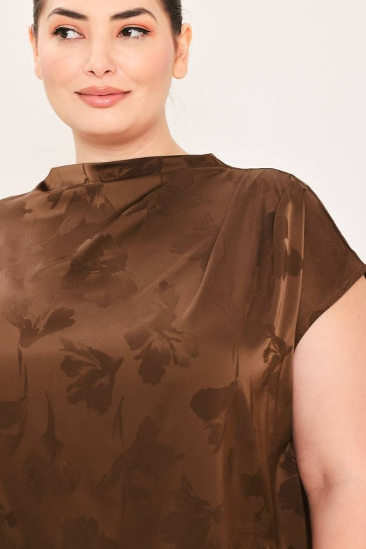 Plus Size Woven Jacquard Boat Neck Top
