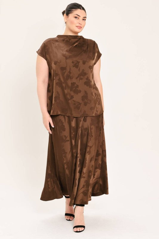 Plus Size Woven Jacquard Boat Neck Top