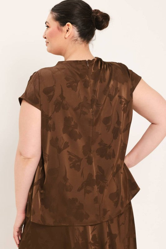 Plus Size Woven Jacquard Boat Neck Top