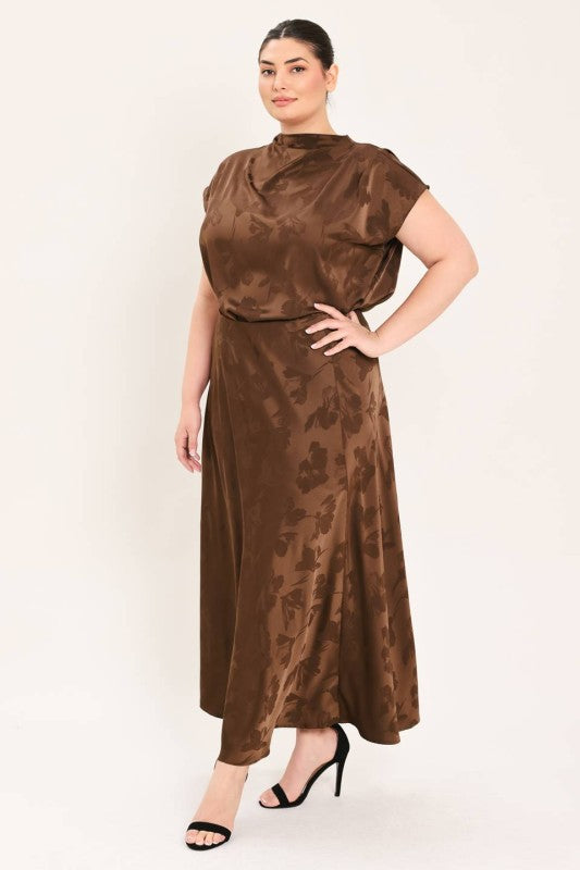 Plus Size Woven Jacquard Boat Neck Top