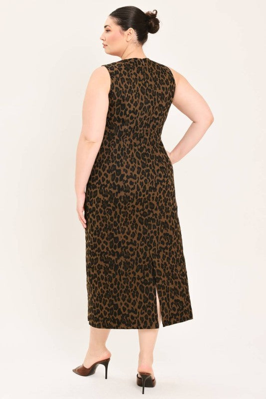 Plus Size Animal Print Twill Midi Dress