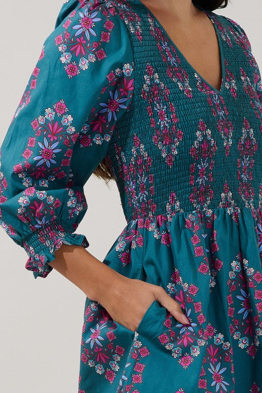 Womens Sugar Lips Smocked Midi Dress