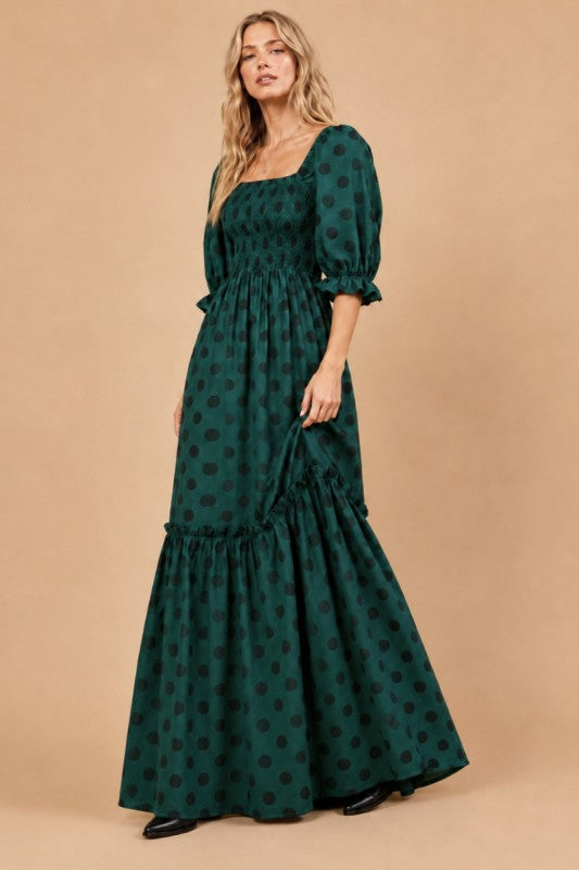 Womens Polka Dot Maxi Dress Hunter