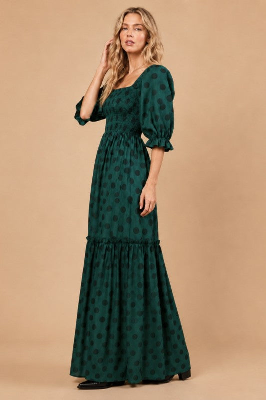 Womens Polka Dot Maxi Dress Hunter