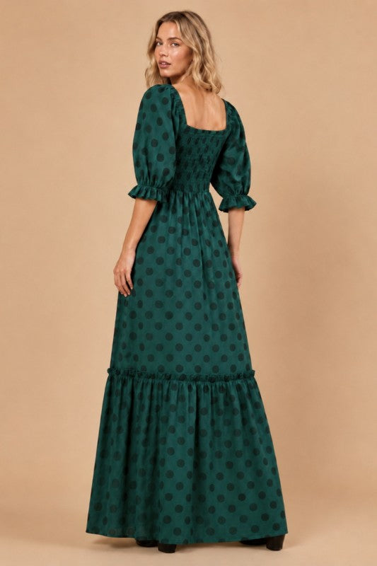 Womens Polka Dot Maxi Dress Hunter