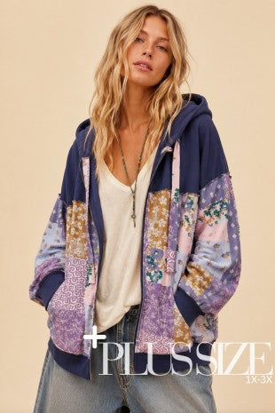 Plus Patchwork Zipper Hoodie