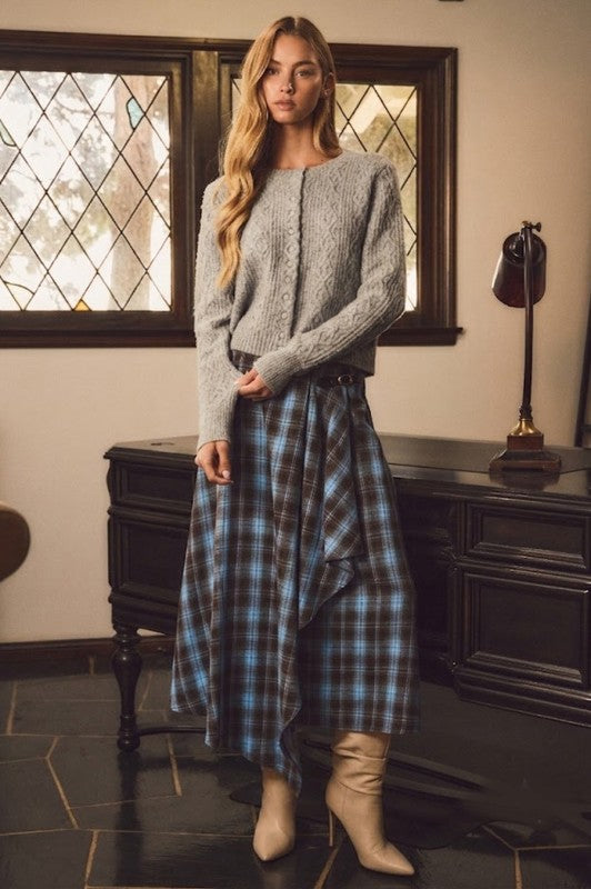 Plus Size Midi Plaid Skirt