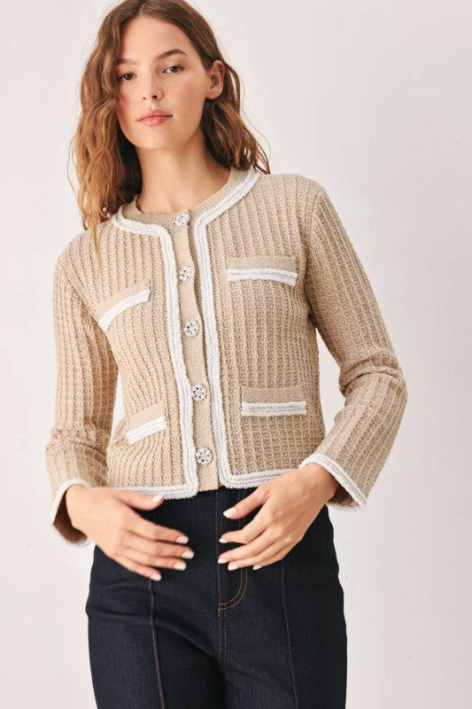 Womens Knit Cardigan with white trim