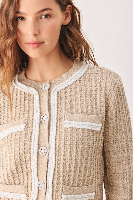 Womens Knit Cardigan with white trim