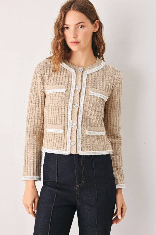 Womens Knit Cardigan with white trim