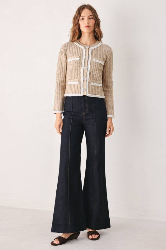 Womens Knit Cardigan with white trim