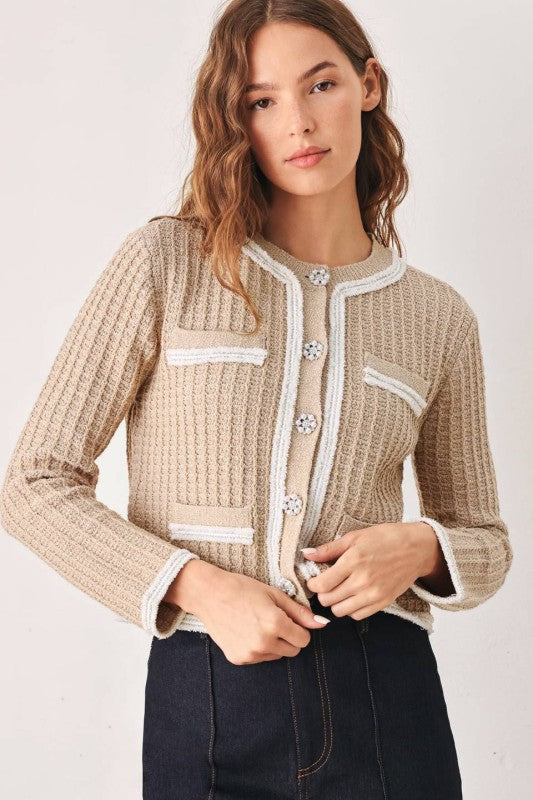 Womens Knit Cardigan with white trim