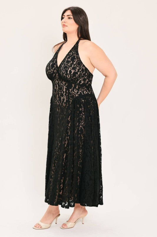 Plus Size Halter Lace Midi Dress
