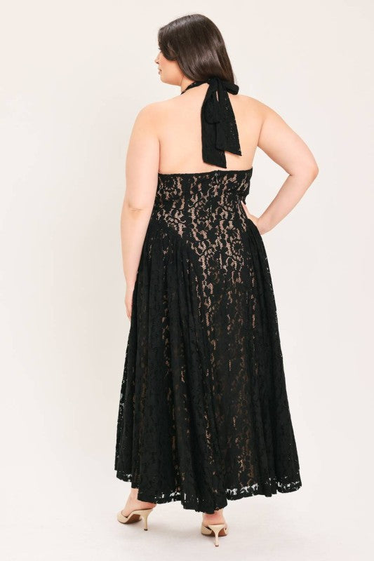 Plus Size Halter Lace Midi Dress
