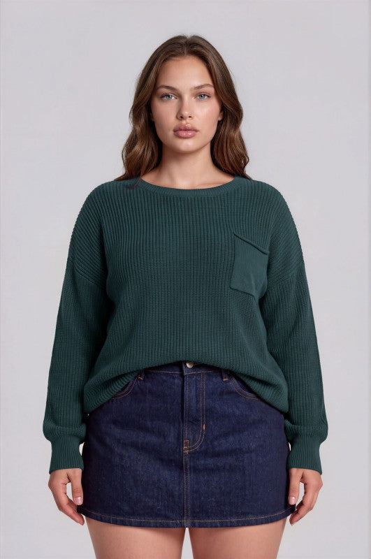 Plus Size Raw Edge Cropped Long Sleeve Knit Sweater