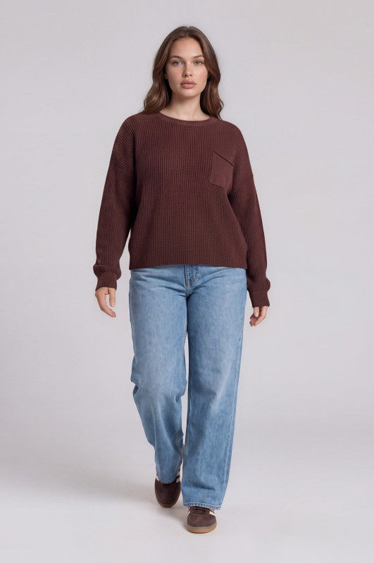 Plus Size Raw Edge Cropped Long Sleeve Knit Sweater