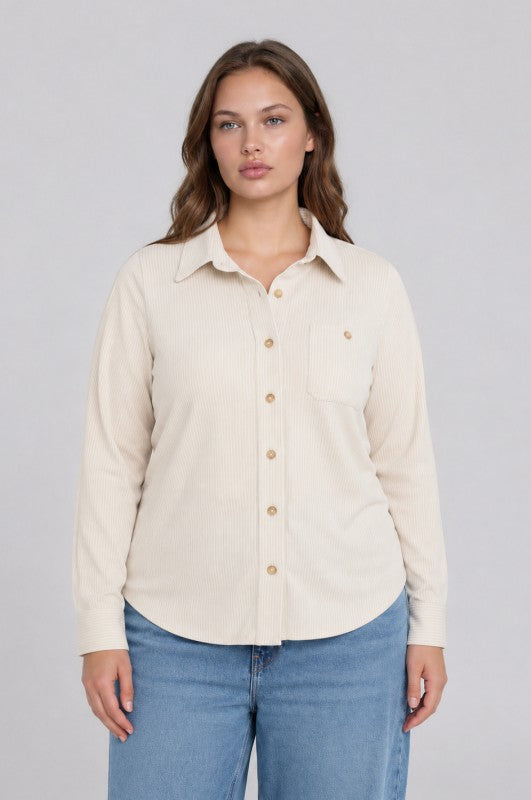 Plus Size Collared Long Sleeve Button Down Shirt